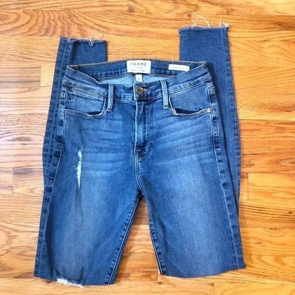 FRAME Distressed Le High Skinny Raw Hem Jeans(25) - Picture 1 of 10